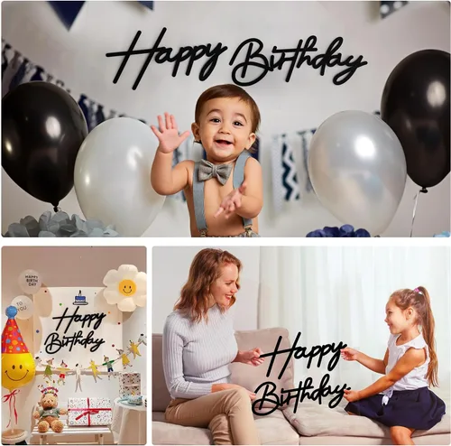 Miniatura 6 de Letrero negro de feliz cumpleaños para telón de fondo, letras de feliz cumpleaños de fieltro para arco de globos, decoraciones de telón de fondo