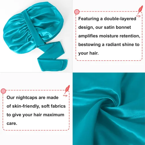 Miniatura 4 de Gorro de satén de seda para dormir, doble capa de pelo grande para mujeres y hombres, cabello rizado natural