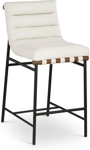 Miniatura 10 de Meridian Furniture 846Black-C Burke Collection Modern Taburete de bar contemporáneo con cuero vegano negro suave, marco de metal negro mate