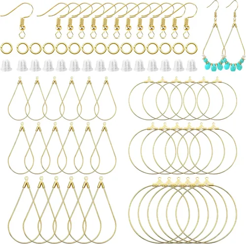 Juego de 286 aros de cuentas para hacer joyas, 36 aros de cuentas, aretes redondos con 50 ganchos, 100 anillos de salto, 100 aretes para suministros