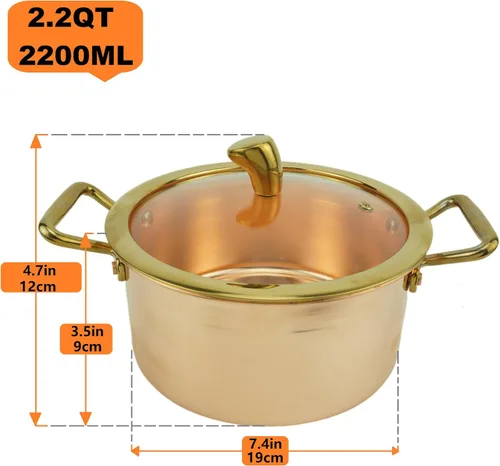 Miniatura 2 de Kkekos Ollas y sartenes de cobre puro, juego de utensilios de cocina de cobre martillado con wok (mini olla de 7.1 in)