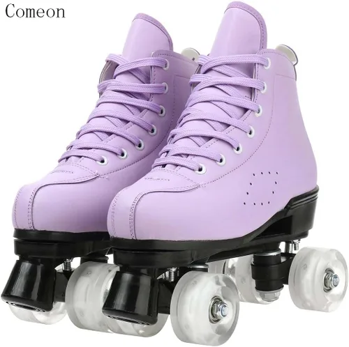 Miniatura 2 de Comeon Patines de ruedas de mujer de alta calidad - Patines de cuatro ruedas de piel sintética para interiores y exteriores púrpura