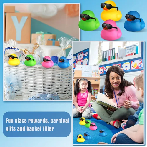 Miniatura 6 de Chivao 48 piezas de mini patos de goma con gafas de sol a granel de regalo de pato pequeño juguete para vacaciones crucero fiesta cumpleaños