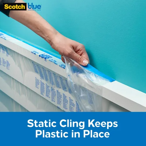 Miniatura 6 de ScotchBlue Cinta de Pintor de Plástico Pre, 48 pulgadas x 30 yardas, cinta y película de enmascarado combinadas en un producto, adherencia estática