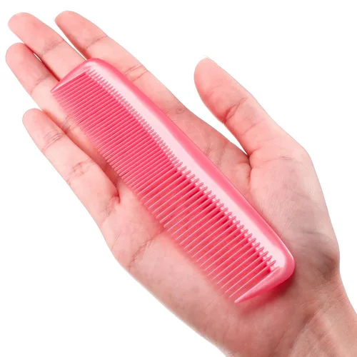 Miniatura 6 de Leinuosen Juego de 12 peines de bolsillo de plástico de dientes finos para peinar el cabello para mujeres y hombres, Peines para el cabello (Rosa)