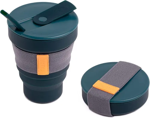 Miniatura 6 de Taza de café plegable HuNu con tapa - Taza de silicona plegable reutilizable y apta para microondas, taza plegable, taza de viaje portátil