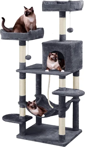Yaheetech Árbol para gatos de 59 pulgadas con postes rascadores, centro de actividades para escaladores con condominio y dispositivo antivolcado