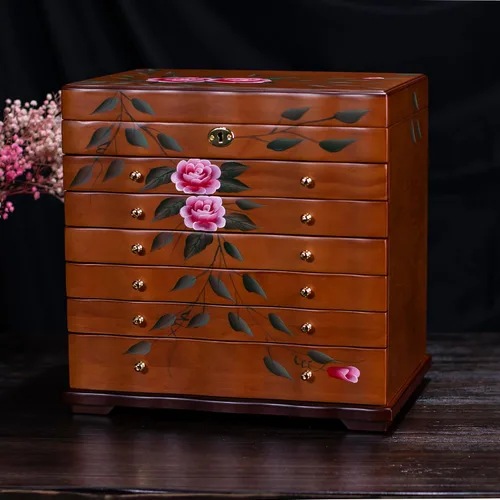 Miniatura 5 de Joyeros de madera pintados a mano para mujeres, caja grande de joyas y organizadores para colgar collares, organizador de joyas, caja