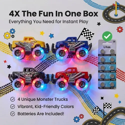 Miniatura 5 de ArtCreativity Camiones monstruo iluminados para niños y niñas, juego de 4 camiones de juguete, camiones monstruo para niños de 3, 4, 5, 6, 7, 8