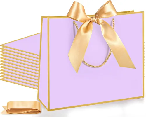 Miniatura 36 de Silkfly 12 bolsas de regalo con asas para dama de honor, 12 x 10 x 4 pulgadas, elegantes bolsas de regalo de bienvenida de boda con lazo para Rosa