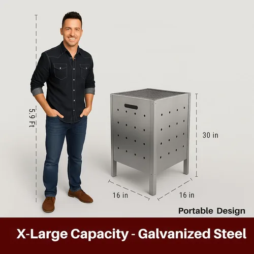 Miniatura 2 de Bote de basura con barril de combustión, hoguera de metal galvanizado resistente para uso en casa y jardín, ideal para papel, basura, desechos al
