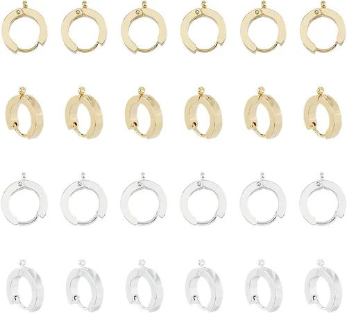 DICOSMETIC 24 aretes Huggie con bucle, 2 colores, redondos, ganchos, aretes de acero inoxidable, para hacer joyas, agujero: 0.055 in, pin: 0.039 in