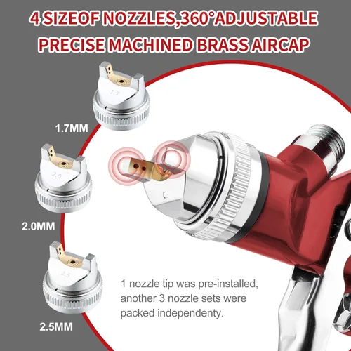 Miniatura 2 de HVLP Pistola de pulverización de alimentación por gravedad con 4 boquillas de 1.4/1.7/2.0/0.098 in y taza de aluminio de 1000 cc, pistola de pintura