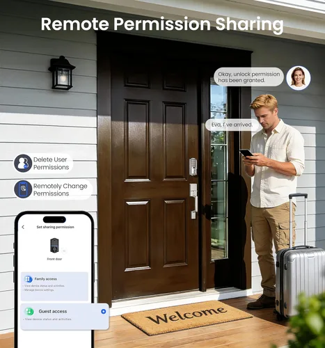 Miniatura 8 de Veise VE027 - Cerradura inteligente Wi-Fi integrada, cerradura de puerta de entrada sin llave de huellas dactilares, control remoto de aplicación