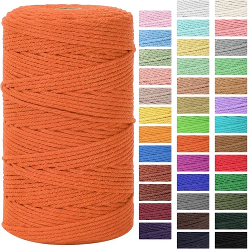 Miniatura 11 de Cordón de macramé de 0.118 in x 328 yardas Cuerda de macramé 100% algodón natural Cuerda de algodón trenzado de 4 hebras para manualidades, Gris