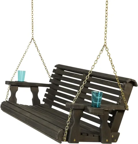 Columpio Amish resistente para terraza (800 lb) con cadenas para colgar y posavasos Tinte negro semisólido