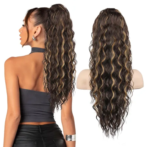 Miniatura 29 de SEIKEA 10" Extensión de Cola de Caballo Corta con Destacado de Garra, PT001 Ella Cabello Ondulado y Rizado Grueso, Clip de Mandíbula