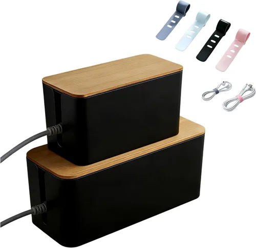 Miniatura 12 de Juego de organizador de cables 1L+1 pequeño con 4 bridas de silicona, caja de organización de cables de 2 piezas, organizador de cables de tapa