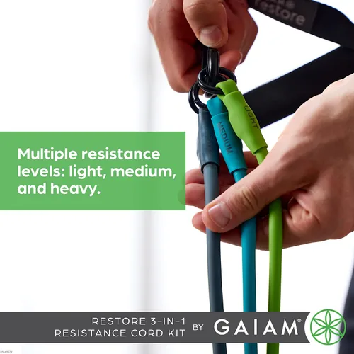 Miniatura 4 de Kit de Bandas de Resistencia 3 en 1 de Gaiam con Mangos de Agarre Cómodo y Bandas de Fuerza Intercambiables para Entrenamiento de Alta Intensidad