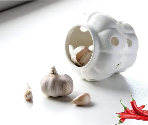 Miniatura 7 de MEKBOK Garlic Keeper,Garlic Keeper para mostrador,Contenedor de ajo ventilado blanco,Contenedor de almacenamiento de ajo de cerámica con tapa