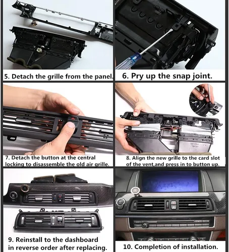 Miniatura 8 de Defensa con centro de ventilación y consola central AC, para BMW 5, repuestos actualizados para series 520 523 525 528 530 535 2010-2016, Negro