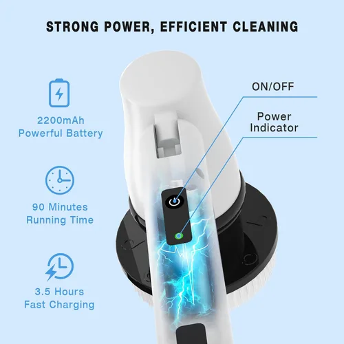 Miniatura 2 de KEROMEE Cepillo eléctrico de limpieza inalámbrico con 7 cabezales de cepillo reemplazables y mango de extensión ajustable, limpiador de ducha de 2