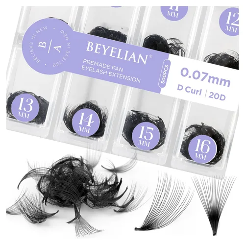 Miniatura 10 de BEYELIAN Extensiones de pestañas prefabricadas con 500 abanicos de 0.003 in, 10D/20D C/D, extensiones de pestañas rizadas con volumen, extensiones