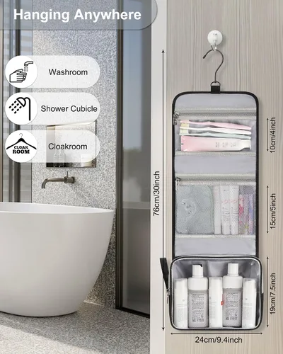 Miniatura 4 de Pequeña bolsa de aseo colgante para hombres y mujeres, organizador colgante portátil para kit de ducha de tamaño de viaje, accesorios de maquillaje