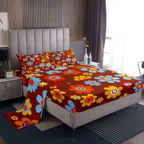 Juego de sábanas para niñas, tamaño individual, diseño floral bohemio de los años 60 y 70 años, diseño hippie kawaii, decoración de habitación,