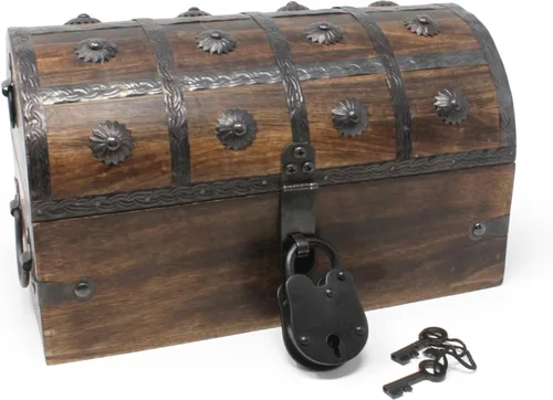 Miniatura 13 de Nautical Cove - Cofre del tesoro pirata con cerradura de hierro y llave de esqueleto, caja de almacenamiento y decoración (S, 8 x 6 x 6)