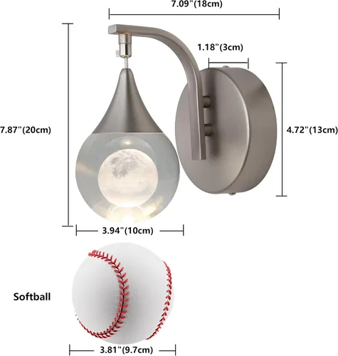 Miniatura 8 de Sedelan Aplique de pared de cristal, apliques de pared LED modernos para interiores, lámpara de pared de luna regulable de 5 W para dormitorio