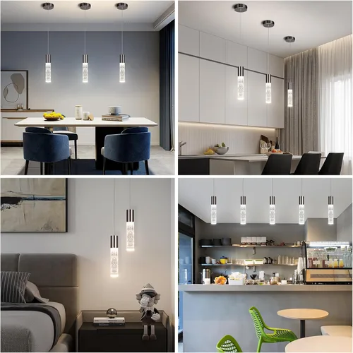 Miniatura 4 de OKELI Lámparas Colgantes Modernas, Lámparas de Isla LED de Cristal de Burbujas de 3 Colores, Mini Iluminación Colgante Negra para Isla de Cocina