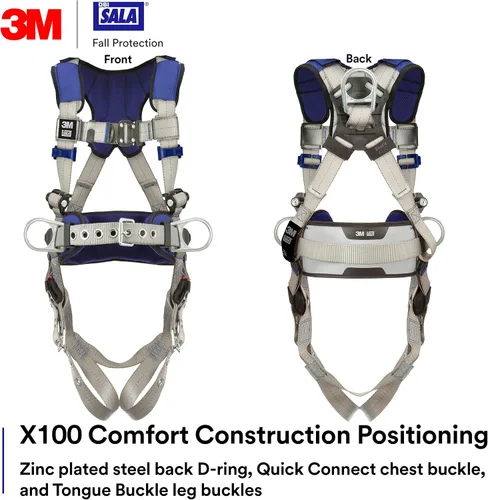 Miniatura 2 de 3M DBI-SALA ExoFit X100 Comfort Construction Arnés de seguridad de posicionamiento, OSHA, ANSI, 3 conexiones de anillo en D, hebillas de pierna