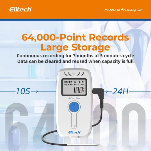Miniatura 3 de Elitech RC4– Grabadora registradora de datos de temperatura con sensor externo de temperatura RC-4 64000Puntos