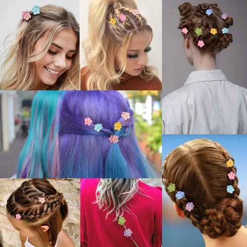 Miniatura 6 de Ahoney 10 pinzas pequeñas para el cabello, lindas pinzas de 0.77 pulgadas con margaritas de flores para mujeres y niñas, coloridos pasadores