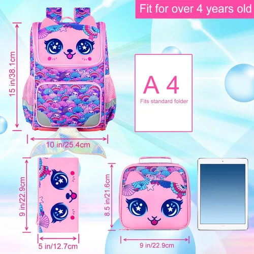 Miniatura 27 de KLFVB Mochila de 3 piezas para niñas y niños, bolsa de libros de dinosaurio de unicornio de 15 pulgadas con lonchera, bolsa escolar preescolar