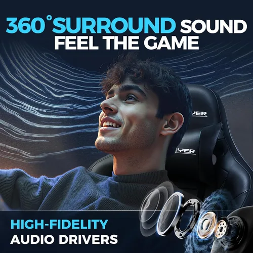 Miniatura 3 de GTPLAYER Silla de juegos con altavoces, sillas de videojuegos con reposapiés para adultos, silla reclinable ergonómica para computadora de PC