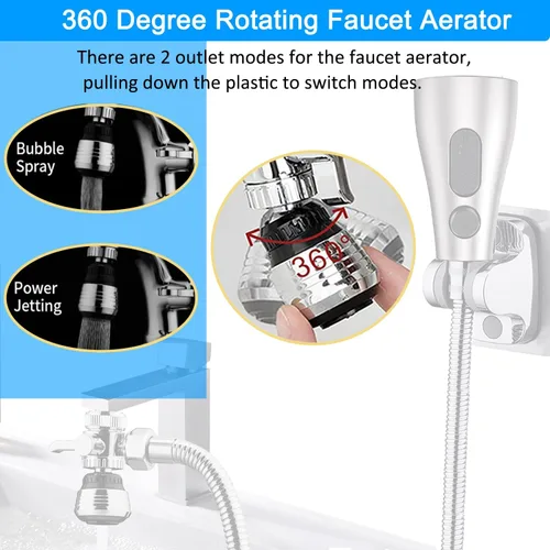 Miniatura 4 de Accesorio rociador para fregadero de cocina, rociador de manguera de fregadero con aireador para grifo con desviador de latón y manguera de acero