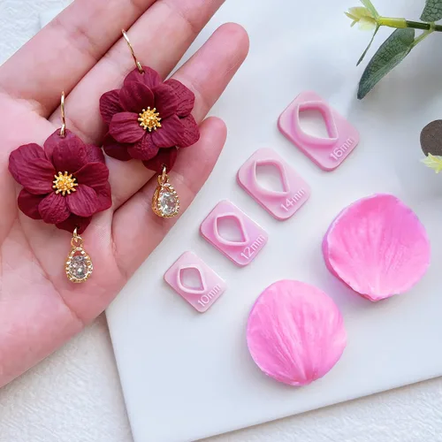 Miniatura 2 de Cortadores de pétalos de flor de arcilla Keoker - Cortadores de arcilla polimérica para hacer aretes, 4 formas con molde de prensa de pétalos de Rojo