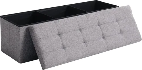 Miniatura 15 de Otomano de Almacenamiento Cúbico Pequeño, Reposapiés Plegable, Asiento Cuadrado, Otomano Acolchado de Lino Beige