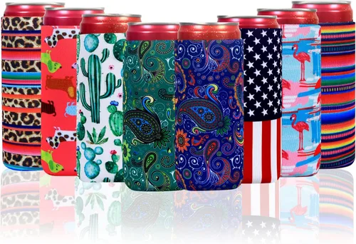 Miniatura 10 de 8 fundas delgadas para enfriar latas de 12 onzas para cerveza delgada y soda dura, soporte para enfriar latas altas y delgadas de neopreno colorido