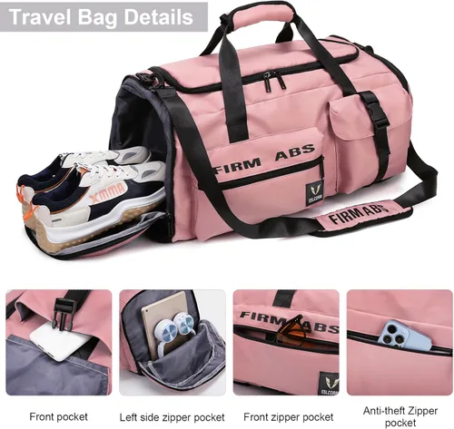 Miniatura 4 de Eslcorri Bolsa de viaje de 65L para mujer, bolsa de gimnasio deportiva grande 3 en 1, Púrpura, Bolsas de lona