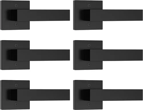 Miniatura 11 de Estmoon Paquete de 2 palancas de puerta de paso, pomos de puerta negros mate, manijas de puerta cuadradas para interiores, palancas resistentes sin