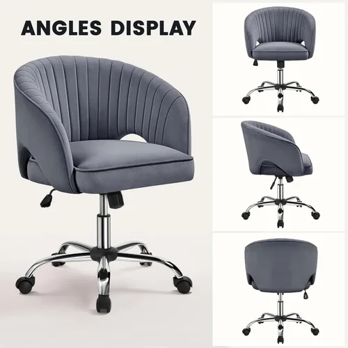 Miniatura 6 de Topeakmart Silla de escritorio de terciopelo, silla de tocador de maquillaje con altura de asiento y reposabrazos ajustables, silla de oficina