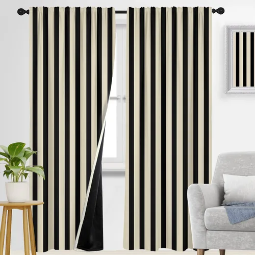 Miniatura 26 de zokyer Cortinas de ventana a rayas beige crema, modernas rayas verticales de 63 pulgadas de largo, 2 paneles, cortinas bohemias neutras para niños