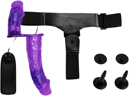 Miniatura 3 de Honeypleasures - Correa vibradora en consolador doble para mujer lesbiana femenina en juguete sexual femenino y doble penetración púrpura
