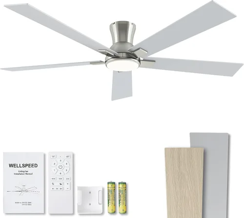 Miniatura 10 de Ventiladores de techo modernos con luces, ventilador de techo negro de 52 pulgadas para exteriores con luz y control remoto, motor CC reversible, 6