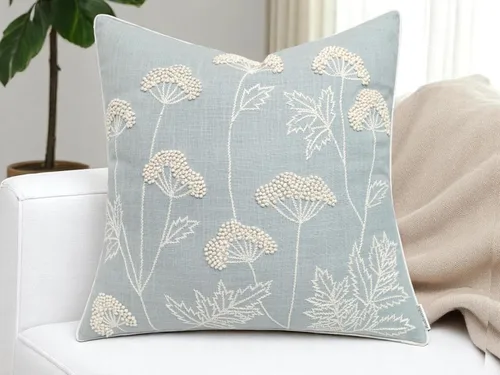 Miniatura 9 de Rudransha Funda de almohada bordada a mano con flores silvestres, 18 x 18 pulgadas, algodón marfil, floreciente