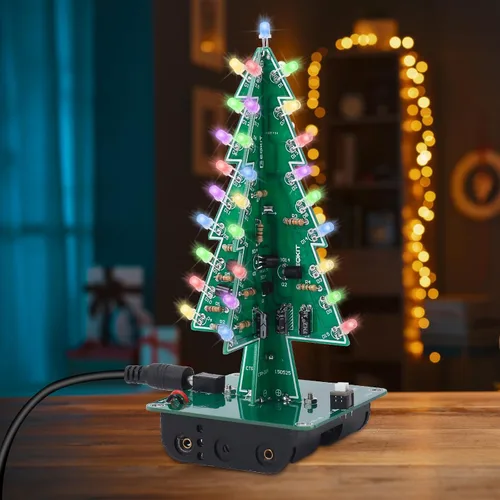 Icstation - Kit para montar árbol de Navidad, 3D, con luces LED de 7 colores intermitentes para práctica de soldadura eléctrica.