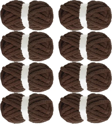 Miniatura 13 de MABOZOO Paquete de 8 ovillos de hilo grueso surtido para crochet - Chenilla jumbo esponjosa, hilo suave y voluminoso para tejer a mano o con los Rojo